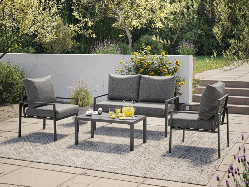 Patio Seating Set Contemporary Low Profile Woven Grey Frames