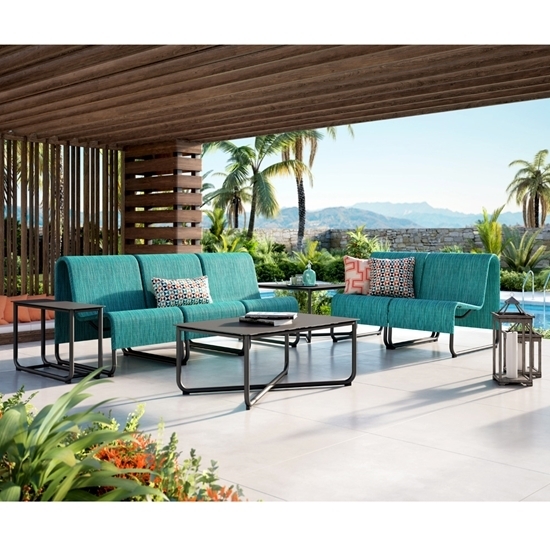 Patio Seating Set Open Weave Strapping Contemporary Slim Metal Frames