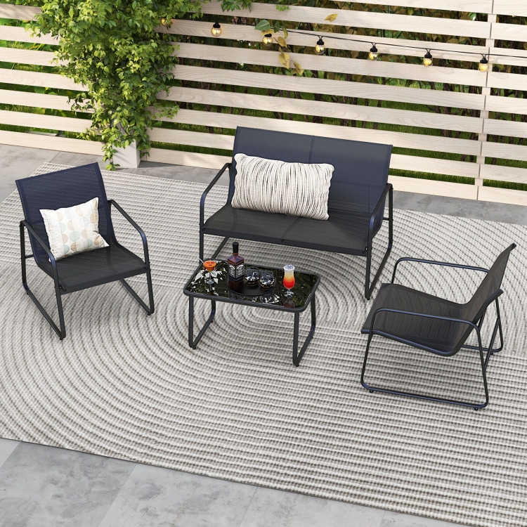Patio Set: Matte Black Weave with Cream Cushions, 4-Piece