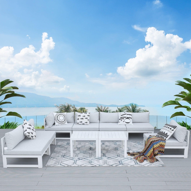 Patio Sofa Set Aluminum L-Shaped with Integrated Fire Pit Table