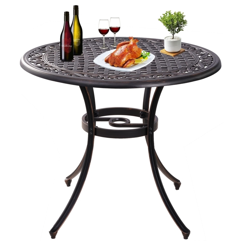 Patio Table Round Bronze Ornate Lattice Curved Legs