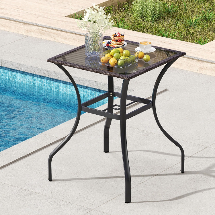 Patio Table: Square Water Wave Glass Top with Rattan Edging