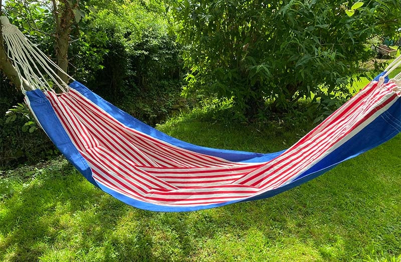 Patriotic Striped Hammock with Wooden Spreader Bars