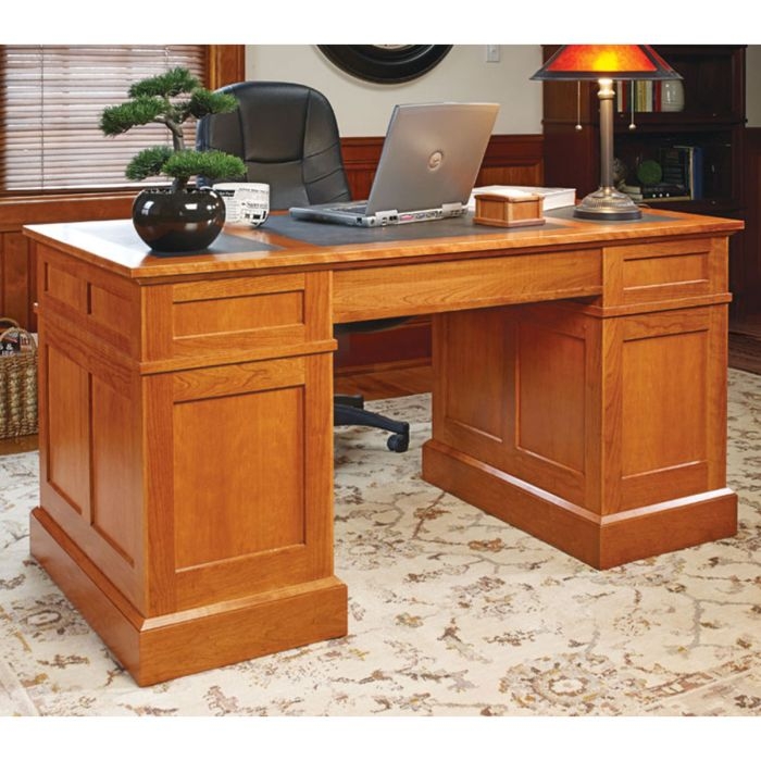Pedestal Desk Cherry Finish Raised Panel Construction Traditional
