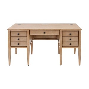 Pedestal Desk Half Pedestal Light Wood Tone Modern Executive Desk