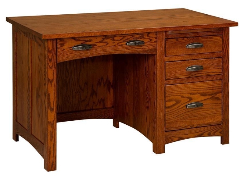 Pedestal Desk Mission Style Wood Toned Cup Pull Hardware 48 Inch