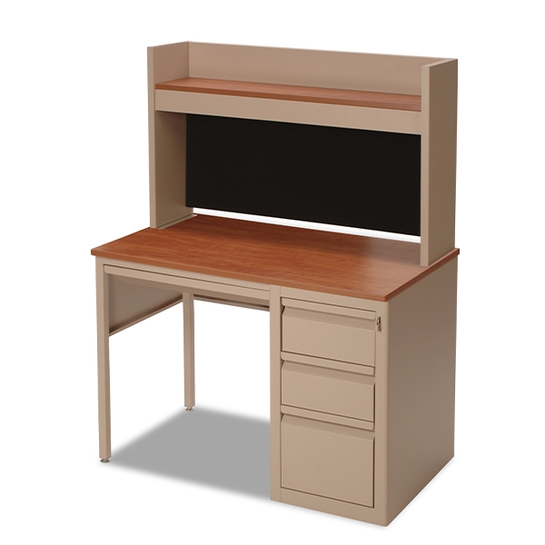 Pedestal Desk Steel Pedestal Base Two Tone Design Utilitarian Style