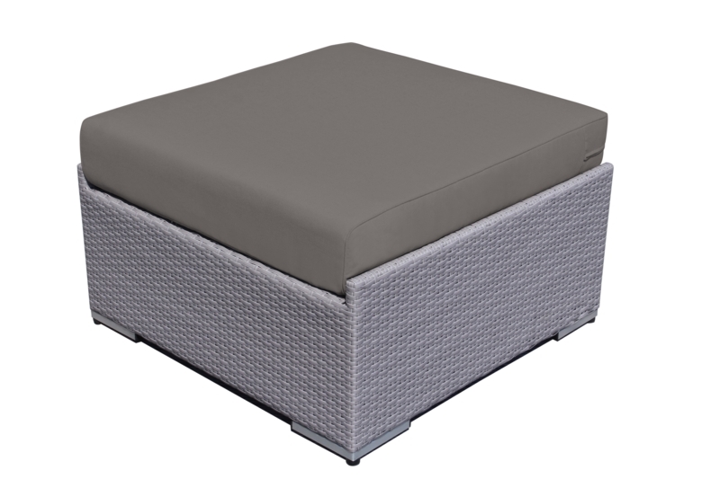 Piped Beige Cushion Black Wicker Outdoor Ottoman for Patio