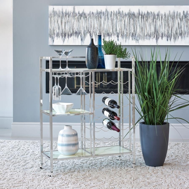 Polished Chrome Bar Cart with Three Circular Glass Shelves