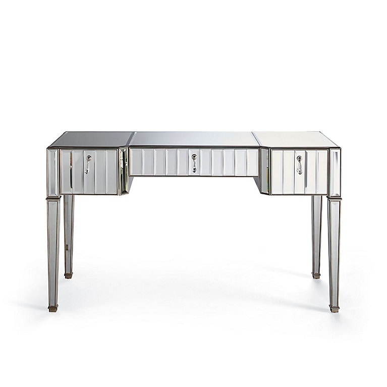 Polished Mirrored Writing Desk with Beveled Panels and Three Drawers