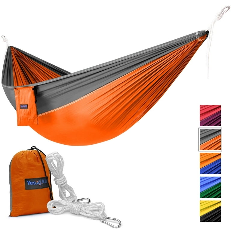 Portable Camping Hammock Featuring Color Blocking in Orange and Grey