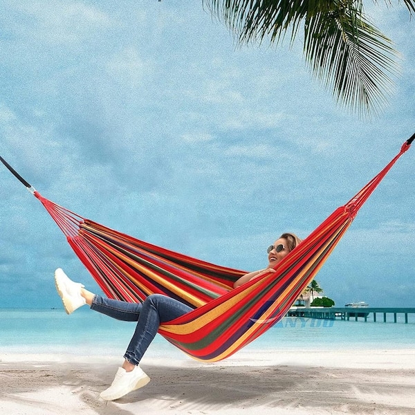 Portable Hammock with Carrying Bag in Red and White Stripes