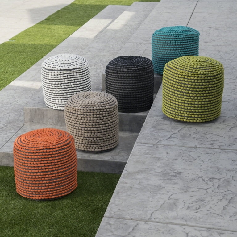 Pouf Ottoman Black Cylindrical Nubby Texture Modern Woven Floor Seat