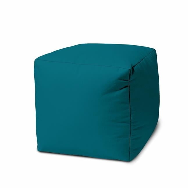 Pouf Ottoman Dark Teal Woven Fabric Cube Silhouette Contemporary Style