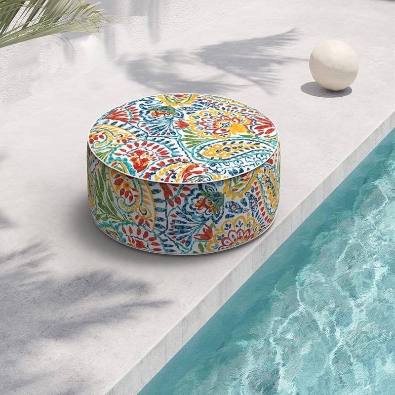 Pouf Ottoman Paisley Pattern Inflatable Multicolored Bohemian Seating
