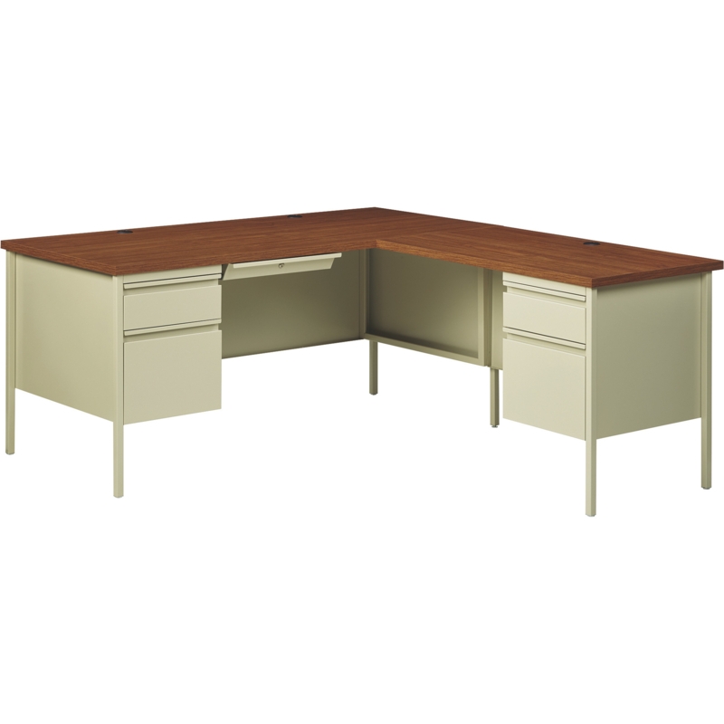 Professional L-Shaped Desk with Two-Tone Oak and Putty Finish