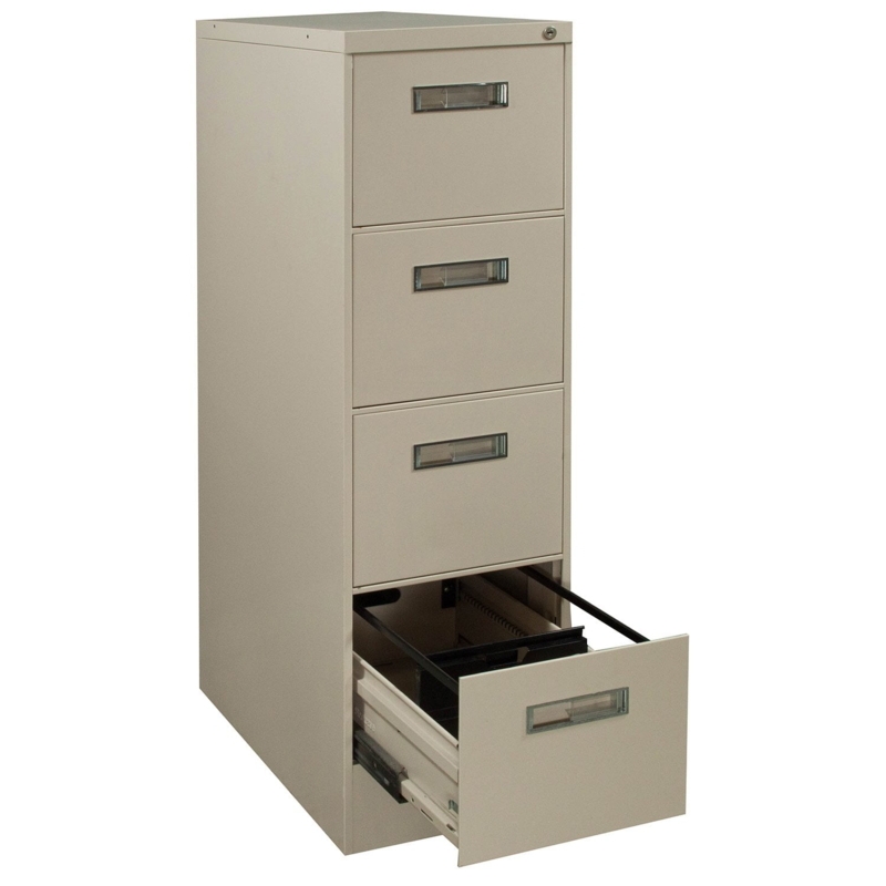 Putty Beige Vertical File Cabinet, 4-Drawer Professional Office Storage with Label Holders