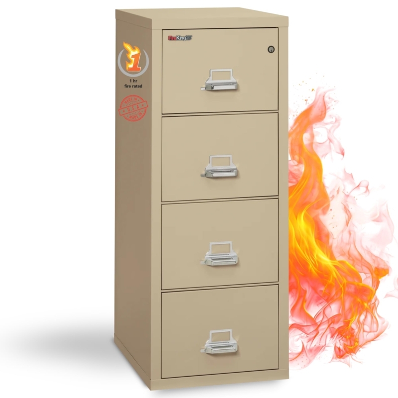 Putty Vertical File Cabinet, 4-Drawer Legal Size Fireproof Document Storage with Lock