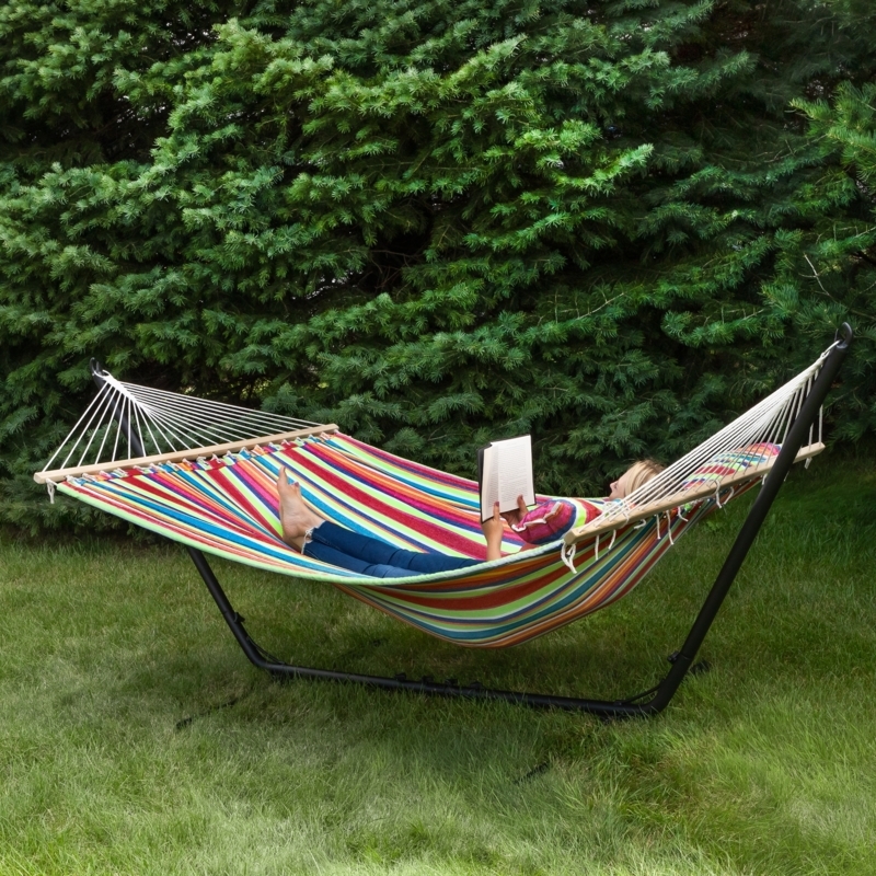 Quilted Double Hammock with Macrame Fringe and Matching Pillow