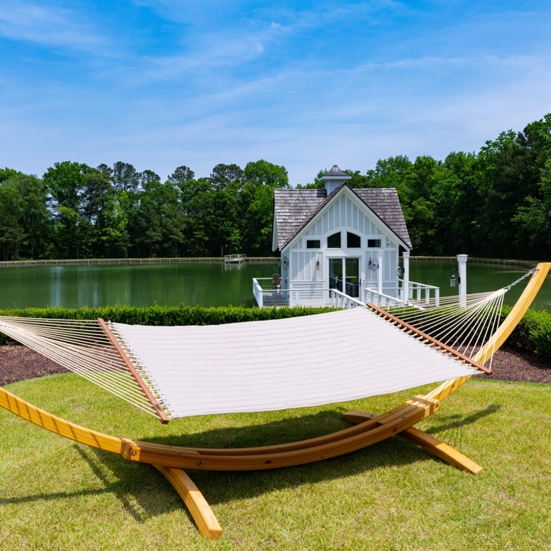 Quilted Hammock in Ash Grey Fabric with Wood Spreader Bars