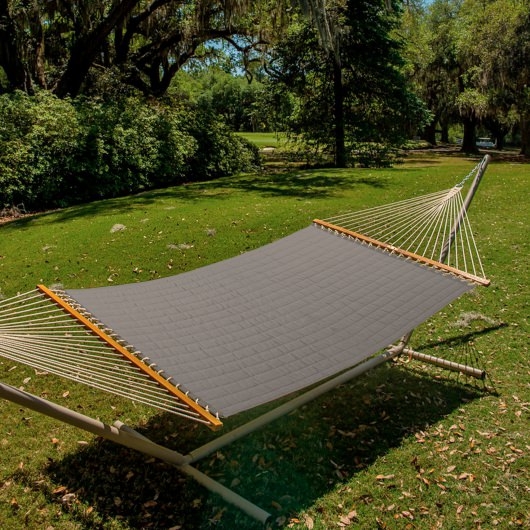 Quilted Hammock in Graphite Gray with Braided Rope and Metal Grommets
