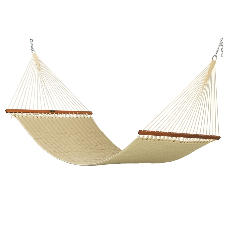 Quilted Hammock in Sand Fabric with Spreader Bars and Bolster Pillow