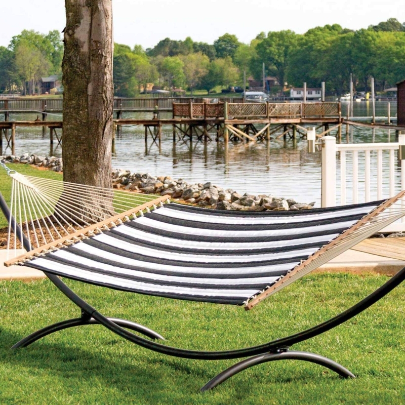 Quilted Hammock Navy Cabana Stripes Spreader Bar Nautical Style