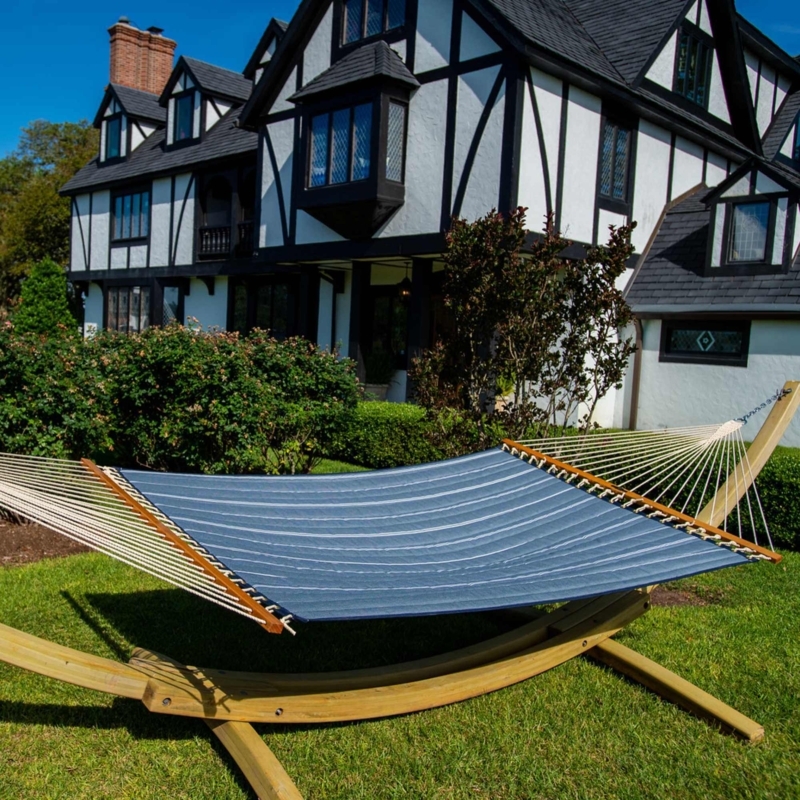 Quilted Hammock with Spreader Bars and Pillow for Modern Deck Styling