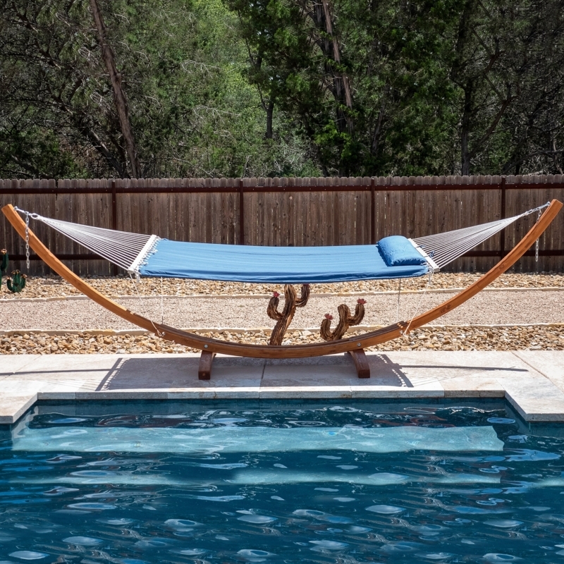 Quilted Hammock With Wooden Arc Stand for Backyard Relaxation