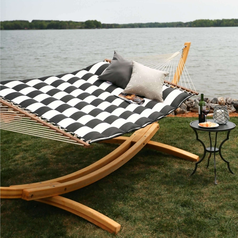 Quilted Spreader Bar Hammock Black White Cabana Stripes Nautical Garden
