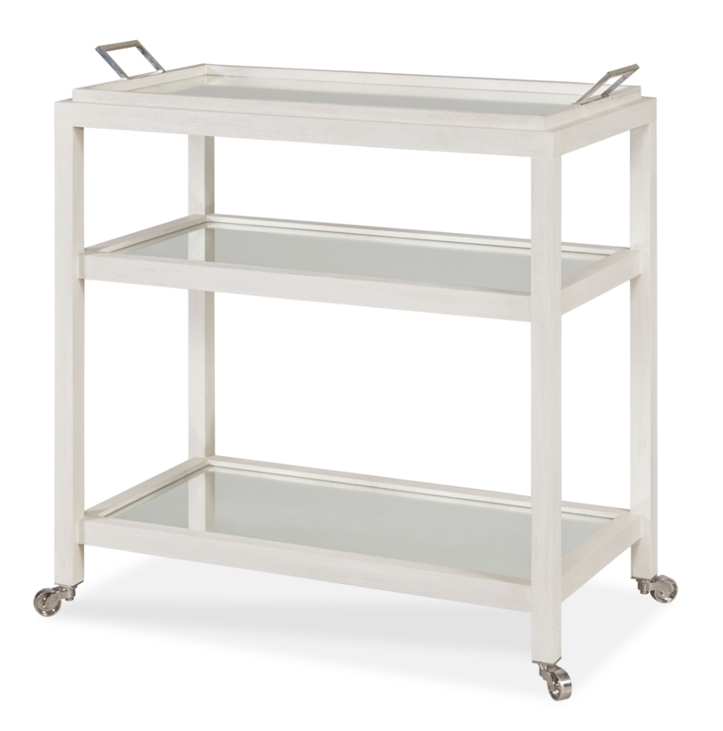 Rattan Bar Cart with Glass Shelves, Woven Frame, Coastal Style