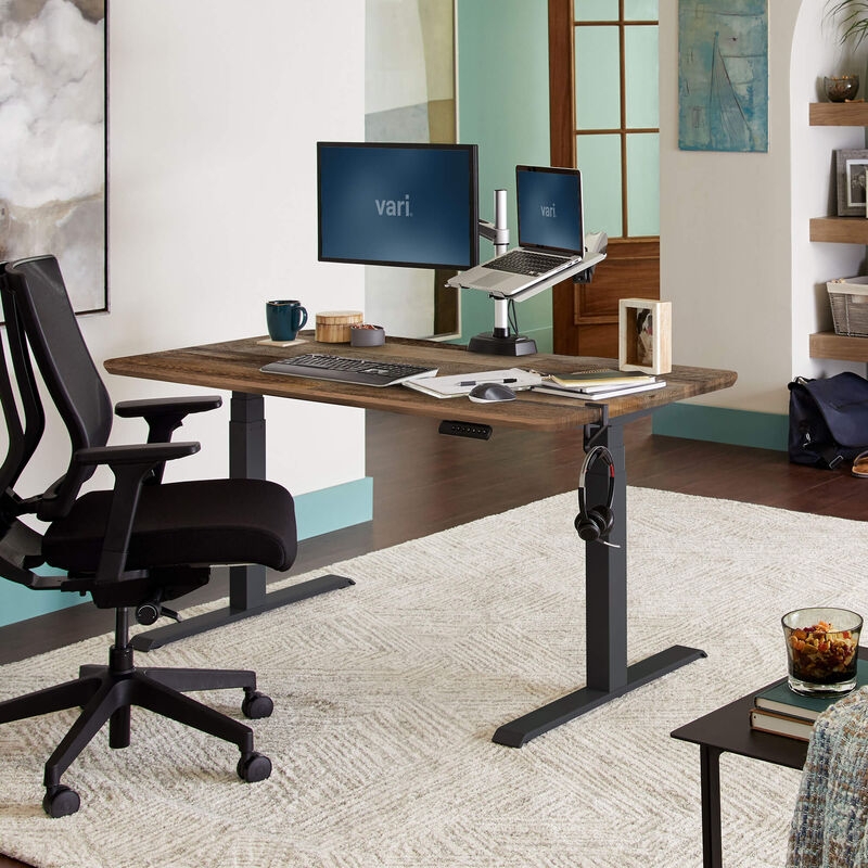 Reclaimed Wood Standing Desk with White Base & Electric Motor