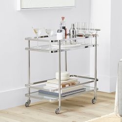 Rectangular Bar Cart with Polished Finish and Guard Rails