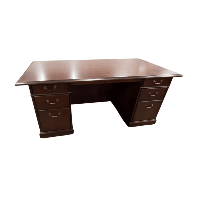 Reddish Brown Executive Desk featuring Recessed Panels and Molding