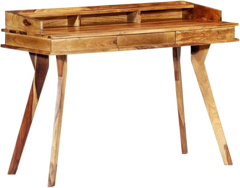 Retro Writing Desk with Raised Hutch Compartments and Central Drawer