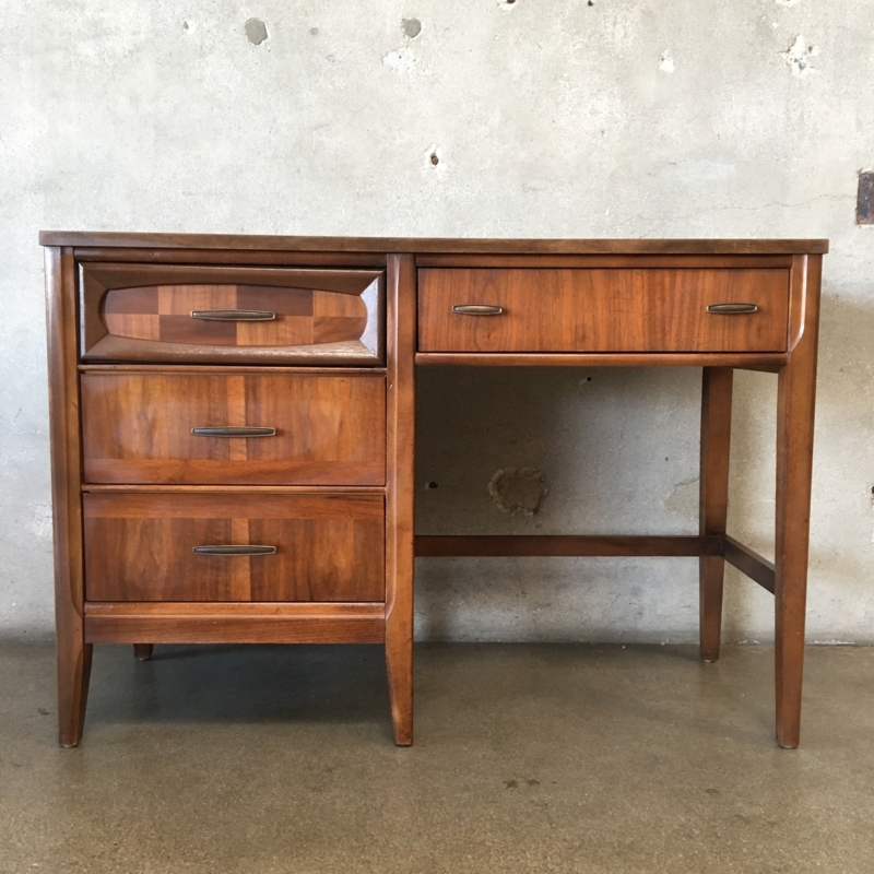 Retro Writing Desk Wood Frame Off-White Contrasting Top Pedestals