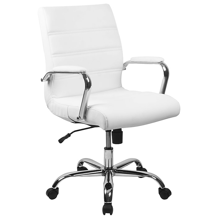 Ribbed Executive Office Chair with Leather-Like Upholstery & Chrome Arms