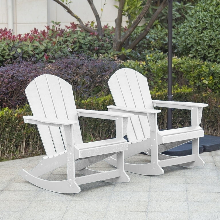 Rocking Chair Slatted Back Weather Resistant Look High Back Traditional