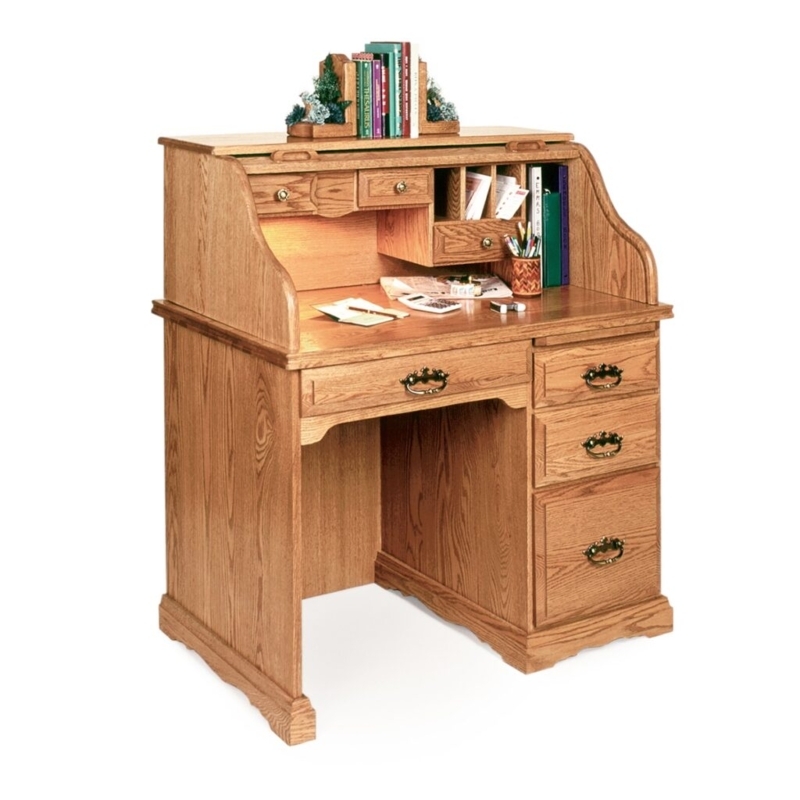 Roll Top Desk with Tambour Door, Cubby Holes, and Pedestal Drawers