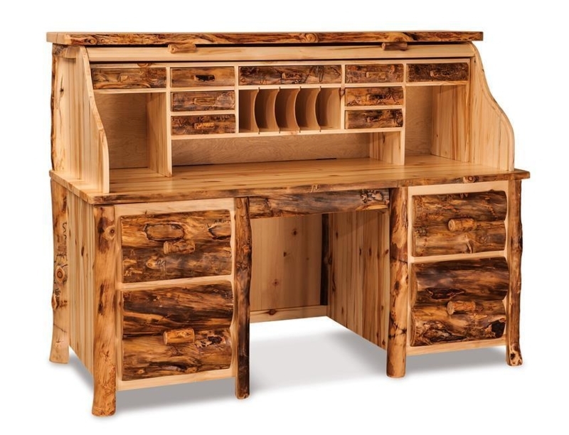Roll Top Desk Wood Tambour Door Interior Cubbies Storage