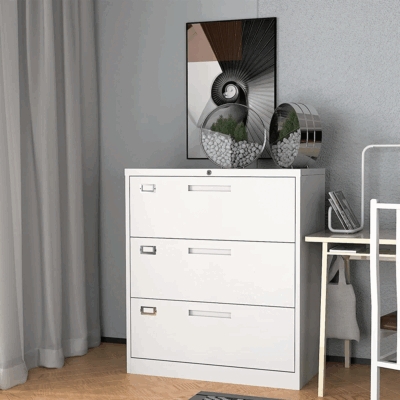 Rolling File Cabinet White Metal Three Drawer