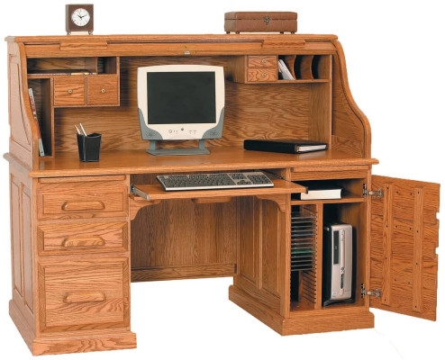 Rolltop Desk with Tambour Door Traditional Wood Home Office