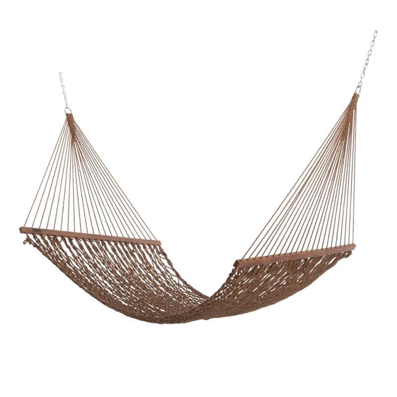 Rope Hammock Antique Brown Cord Lattice Weave Wooden Bars Classic Patio
