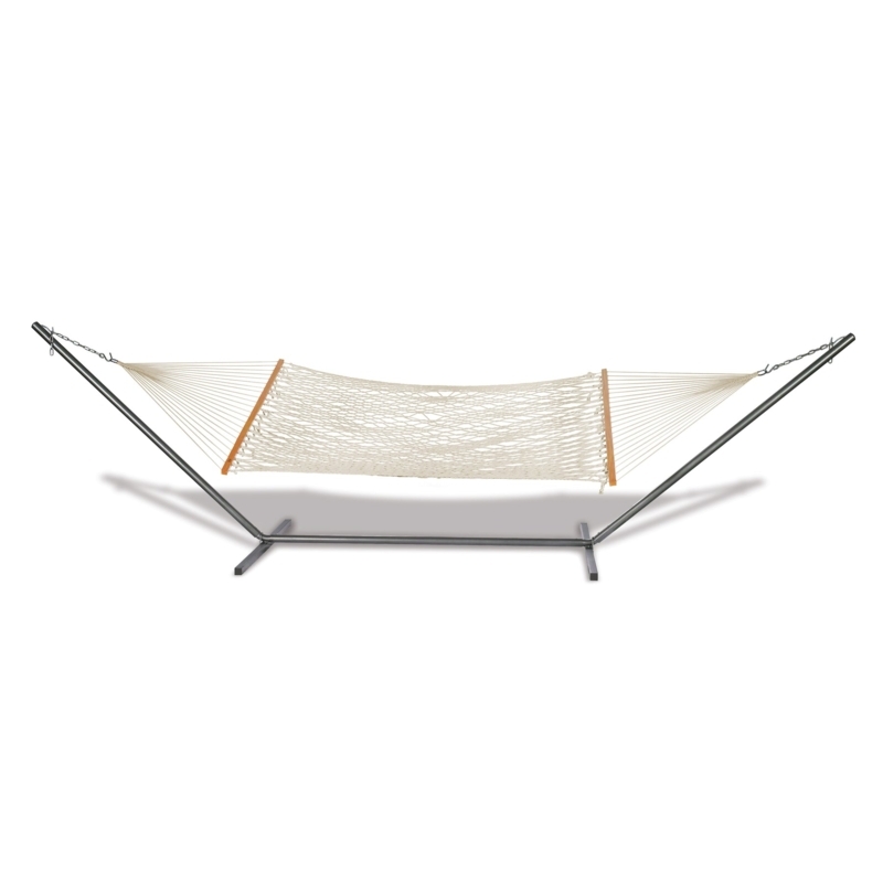 Rope Hammock Bundle White Cotton Portable Black Metal Stand Traditional