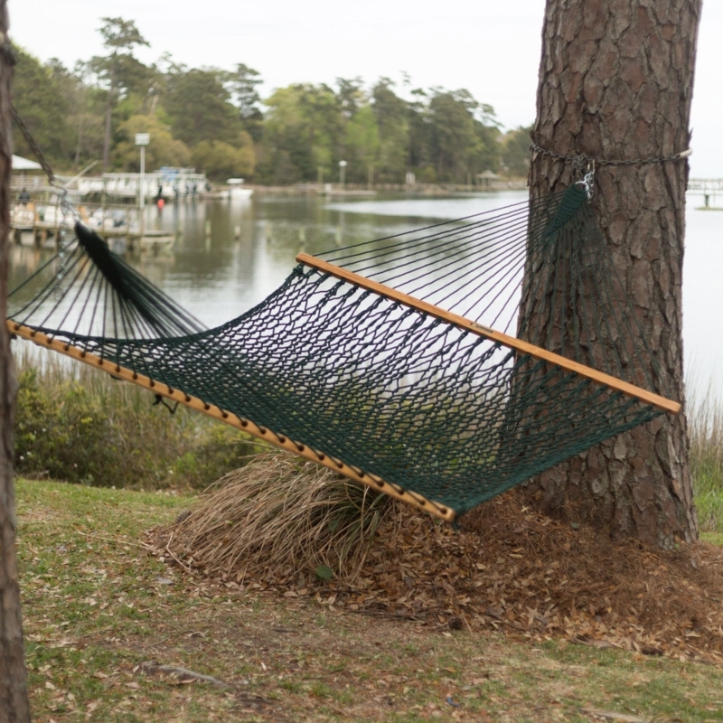 Rope Hammock Forest Green Woven Design Spreader Bars Presidential Size