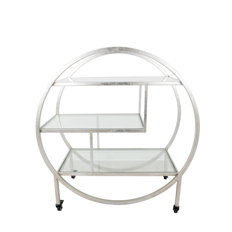 Round Bar Cart with Three-Tiered Design and Polished Finish