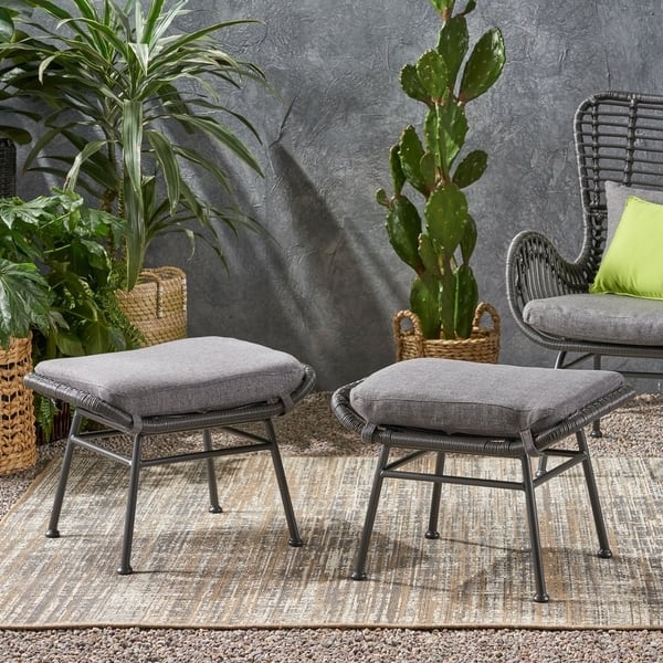 Round Outdoor Ottoman Set of Two, Dark Espresso Weave