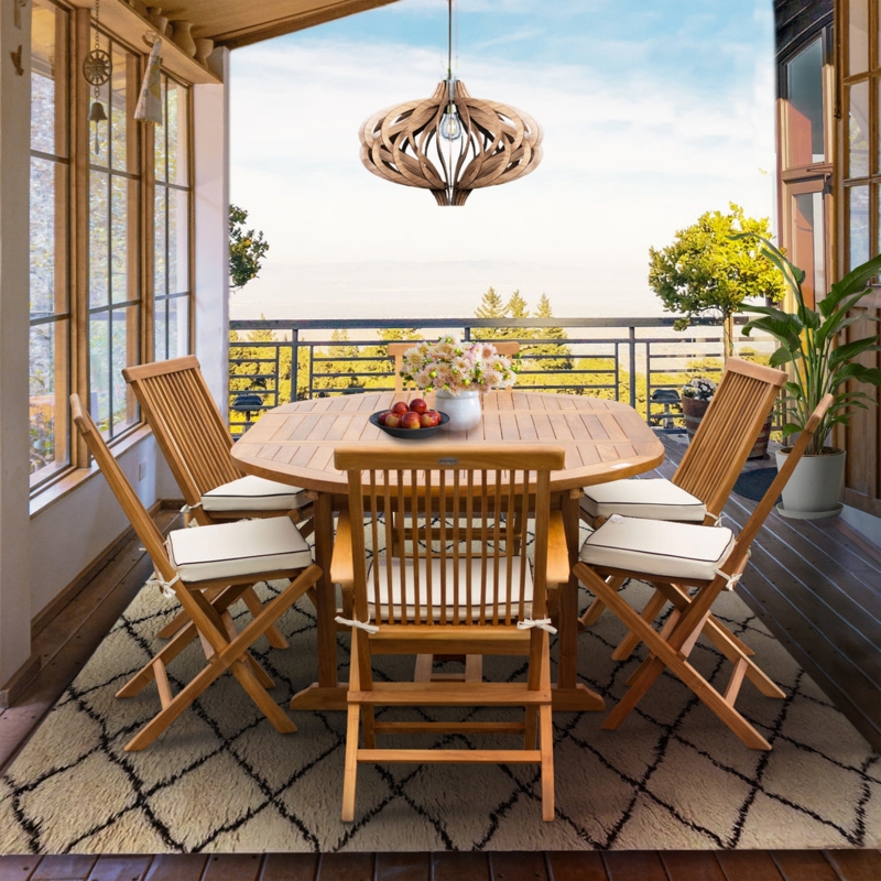 Round to Oval Patio Dining Set with Pedestal Base