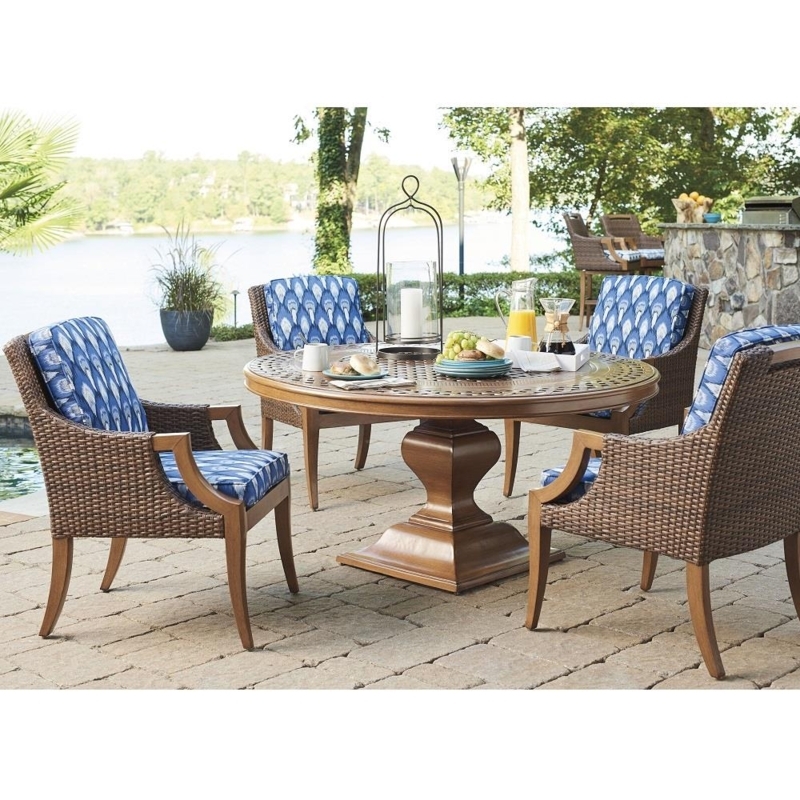 Round Wicker Outdoor Dining Set with Radial Sunburst Tabletop