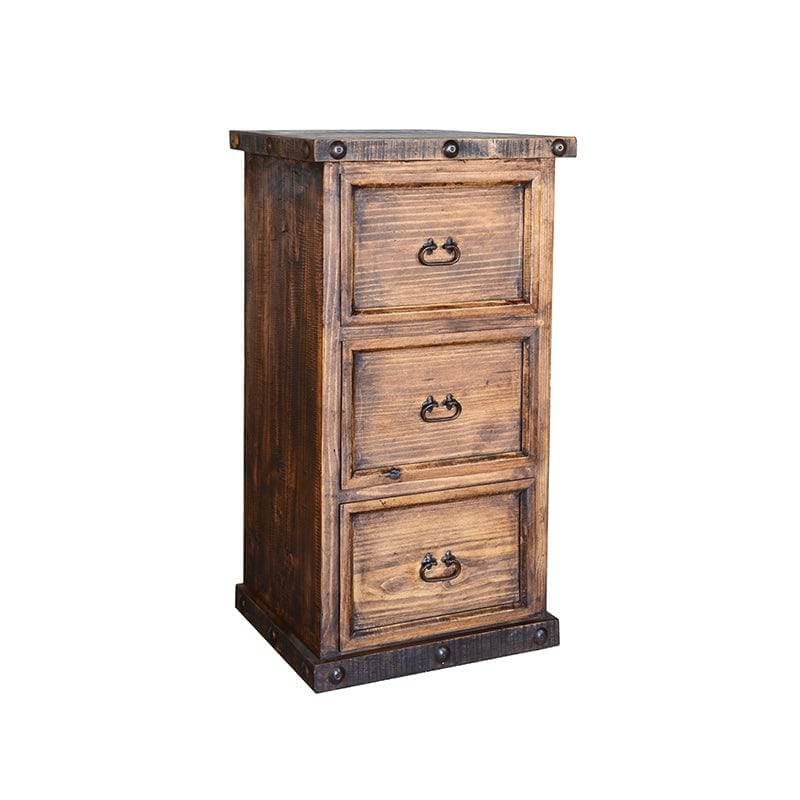 Rustic 3 Drawer File Cabinet Southwestern Raised Panel Wood Toned